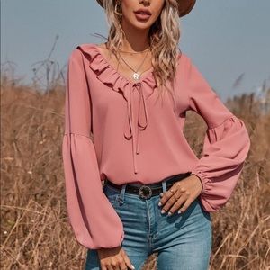 Tie neck bishop sleeve top